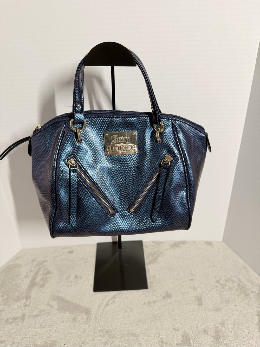 Juicy Couture Iridescent Navy Blue Satchel with Gold Hardware